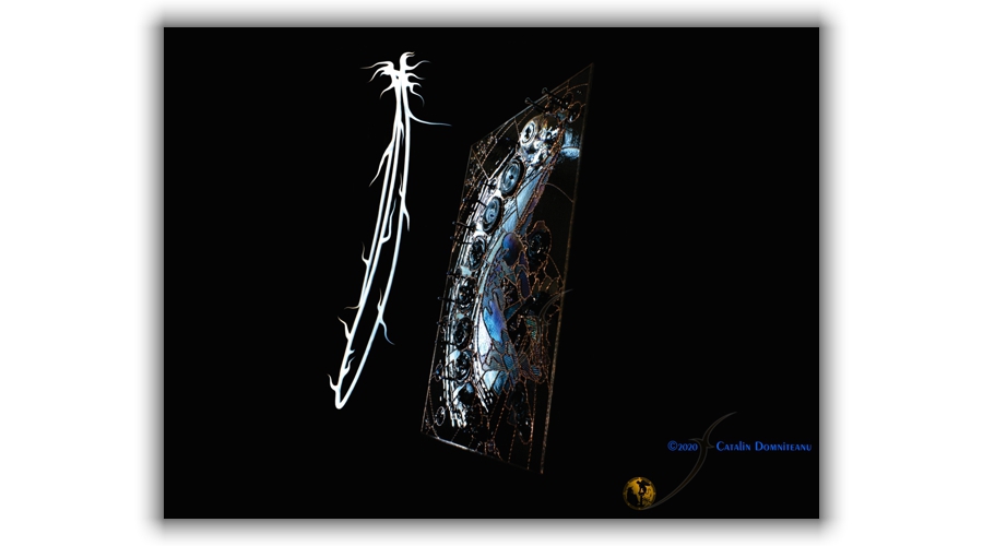 basorelief de artă contemporană în sticlă și metal