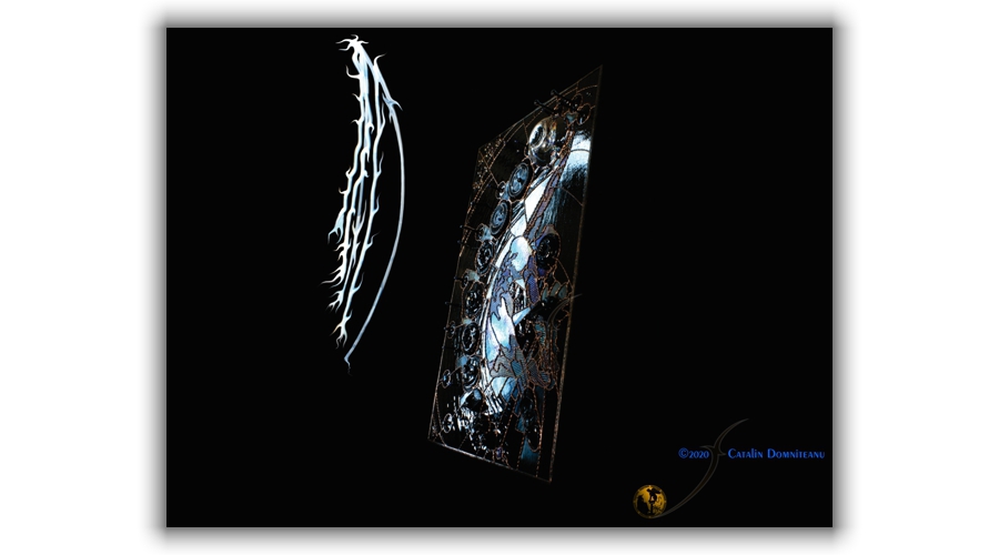 basorelief de artă contemporană în sticlă și metal