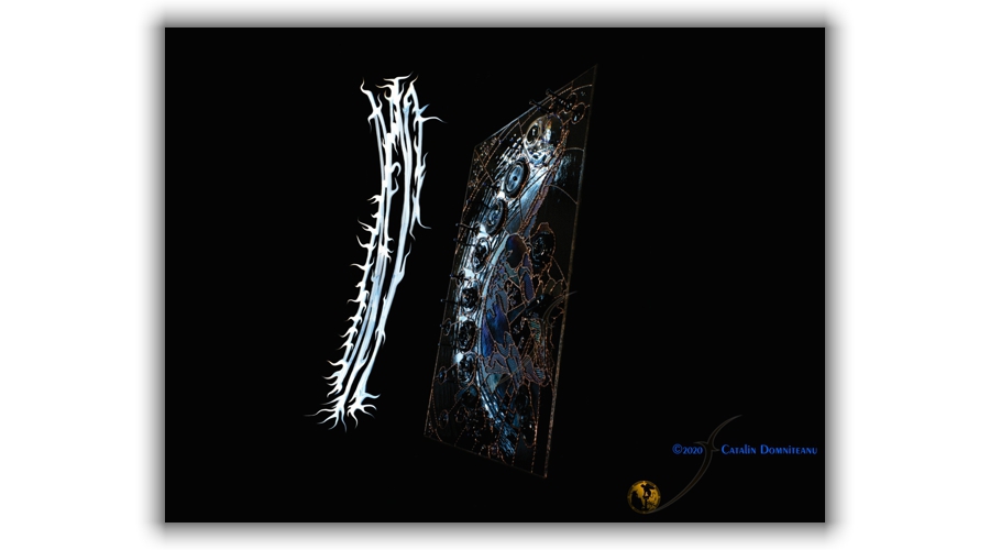 basorelief de artă contemporană în sticlă și metal