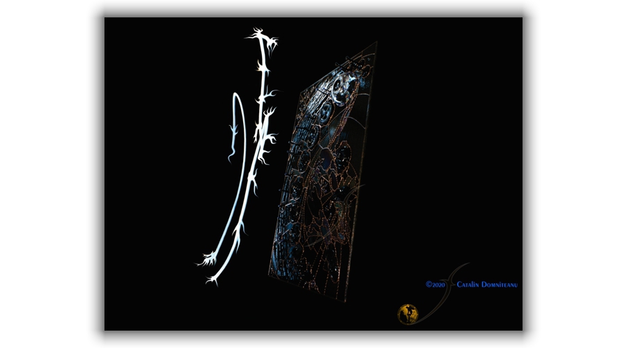 basorelief de artă contemporană în sticlă și metal