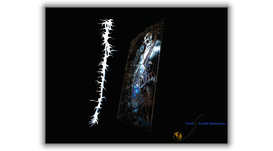 basorelief de artă contemporană în sticlă și metal