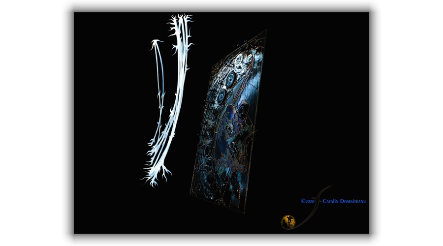 basorelief de artă contemporană în sticlă și metal