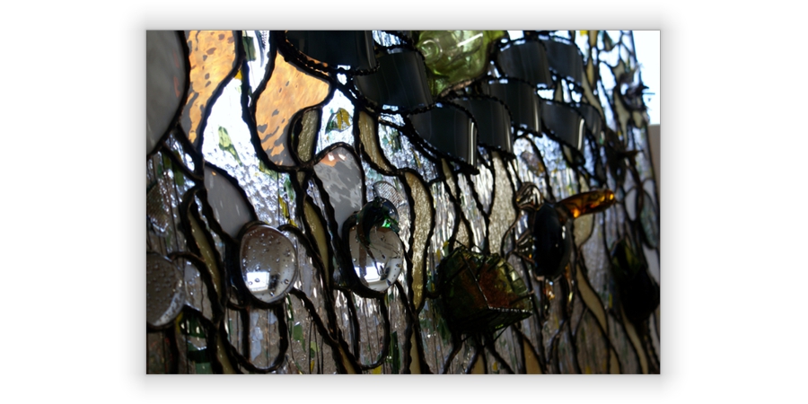 contemporary bas-relief artwork in glass & metal