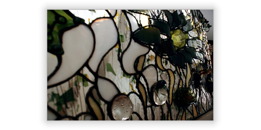 contemporary bas-relief artwork in glass & metal