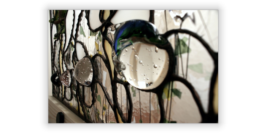 contemporary bas-relief artwork in glass & metal