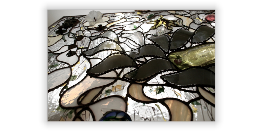 contemporary bas-relief artwork in glass & metal