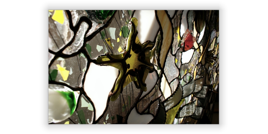 contemporary bas-relief artwork in glass & metal