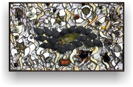 contemporary bas-relief artwork in glass & metal