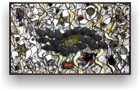 contemporary art bas-relief in glass & metal